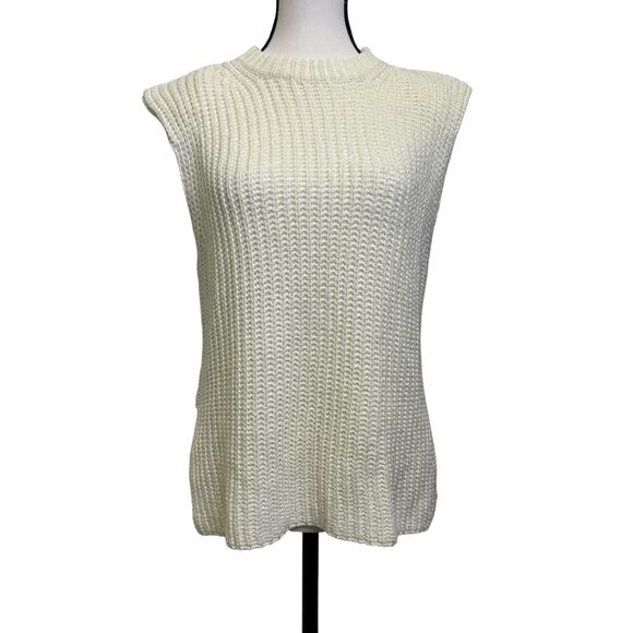 Crescent Cream Knit Sweater Vest with Shoulder Pads Size Small - Picture 1 of 8
